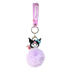 PSK-060 Pom Pom Puffy Keychain with Silicone Band - Kuromi Lavender Maracas