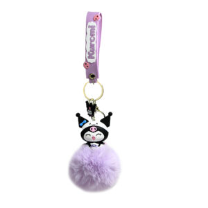 PSK-061 Pom Pom Puffy Keychain with Silicone Band - Kuromi Lavender Happy Singing