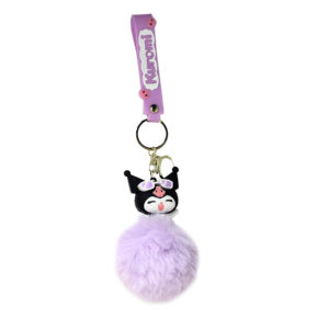 PSK-062 Pom Pom Puffy Keychain with Silicone Band - Kuromi Lavender Singing