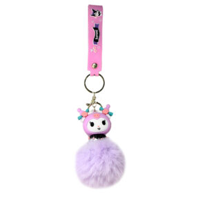 PSK-065 Pom Pom Puffy Keychain with Silicone Band - Kuromi Lavender Wild Hair