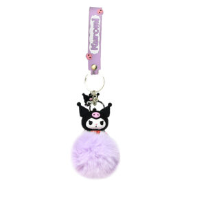 PSK-066 Pom Pom Puffy Keychain with Silicone Band - Kuromi Lavender Boo