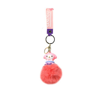PSK-070 Pom Pom Puffy Keychain with Silicone Band - Hello Kitty - Pink sanrio