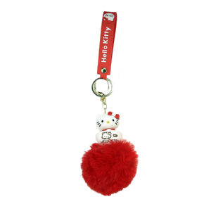 PSK-074 Pom Pom Puffy Keychain with Silicone Band - Hello Kitty - Red Hello Kitty Cake