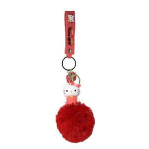 PSK-076 Pom Pom Puffy Keychain with Silicone Band - Hello Kitty - Red Pink Suit