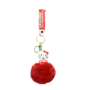 PSK-078 Pom Pom Puffy Keychain with Silicone Band - Hello Kitty - Red Top of Cake