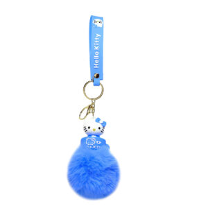 PSK-081 Pom Pom Puffy Keychain with Silicone Band - Hello Kitty - Blue Top of Cake