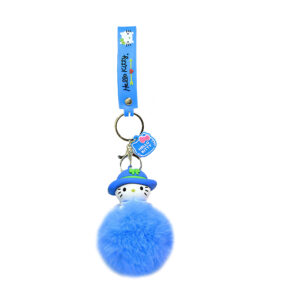 PSK-083 Pom Pom Puffy Keychain with Silicone Band - Hello Kitty - Blue Hat