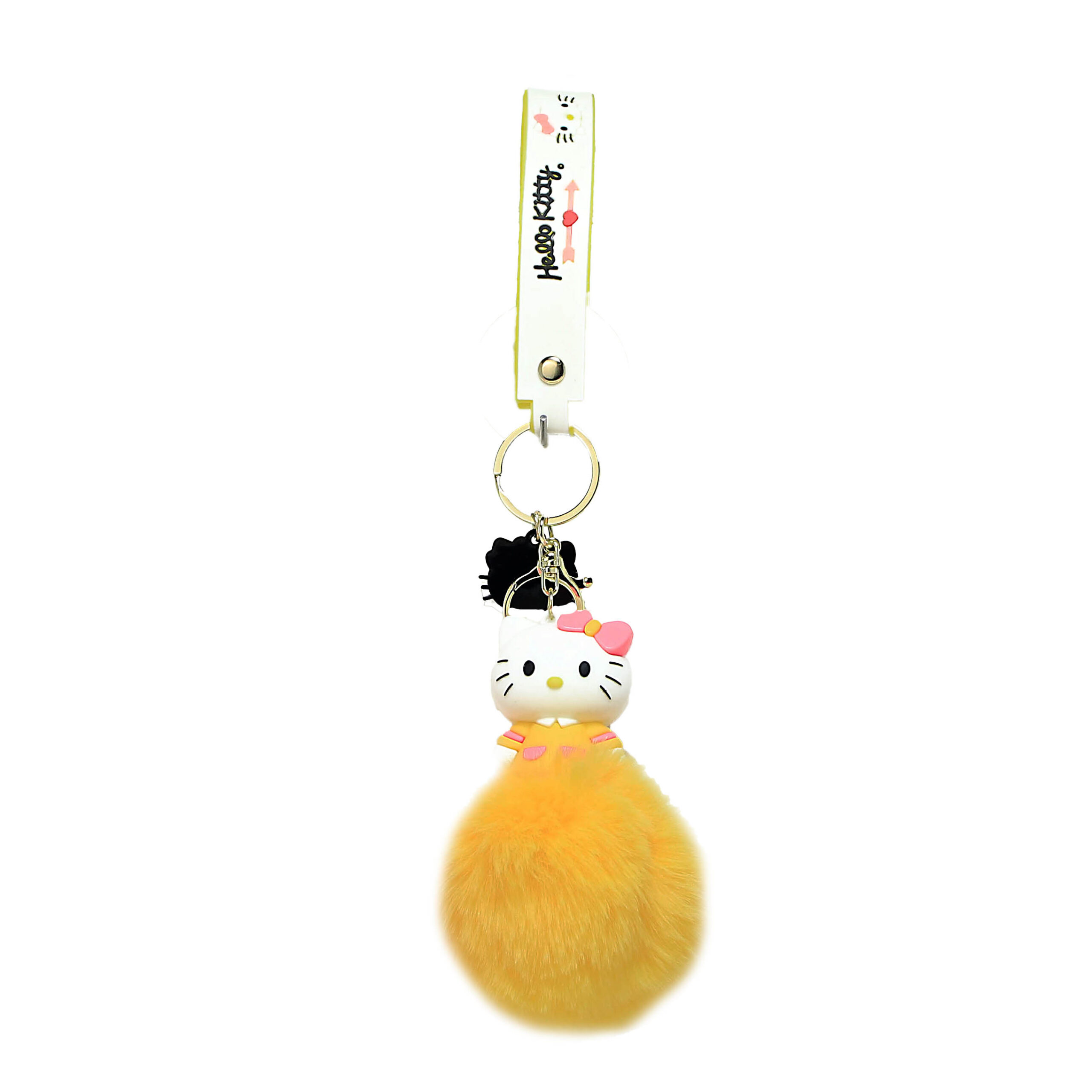 PSK-091 Pom Pom Puffy Keychain with Silicone Band – Hello Kitty – Yellow Shirt