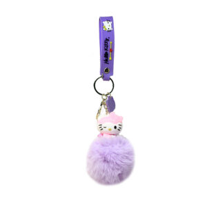 PSK-092 Pom Pom Puffy Keychain with Silicone Band - Hello Kitty - Lavender Sweet Dream