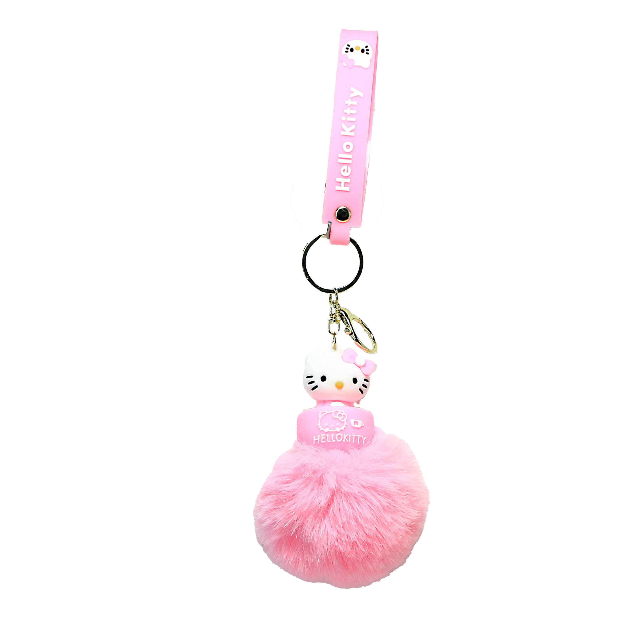 PSK-100 Pom Pom Puffy Keychain with Silicone Band – Hello Kitty – Pink Top of The Cake