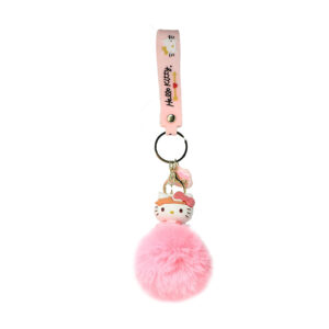 PSK-101 Pom Pom Puffy Keychain with Silicone Band - Hello Kitty - Pink Orange Mask