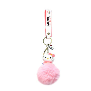 PSK-102 Pom Pom Puffy Keychain with Silicone Band - Hello Kitty - Pink Shirt