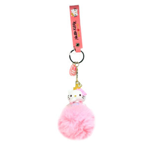 PSK-103 Pom Pom Puffy Keychain with Silicone Band - Hello Kitty - Pink Bow