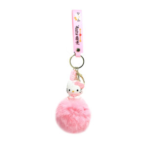 PSK-107 Pom Pom Puffy Keychain with Silicone Band - Hello Kitty - Pink Outfit