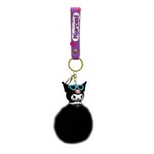 PSK-111 Pom Pom Puffy Keychain with Silicone Band - Kuromi Black Blue Heart Glasses