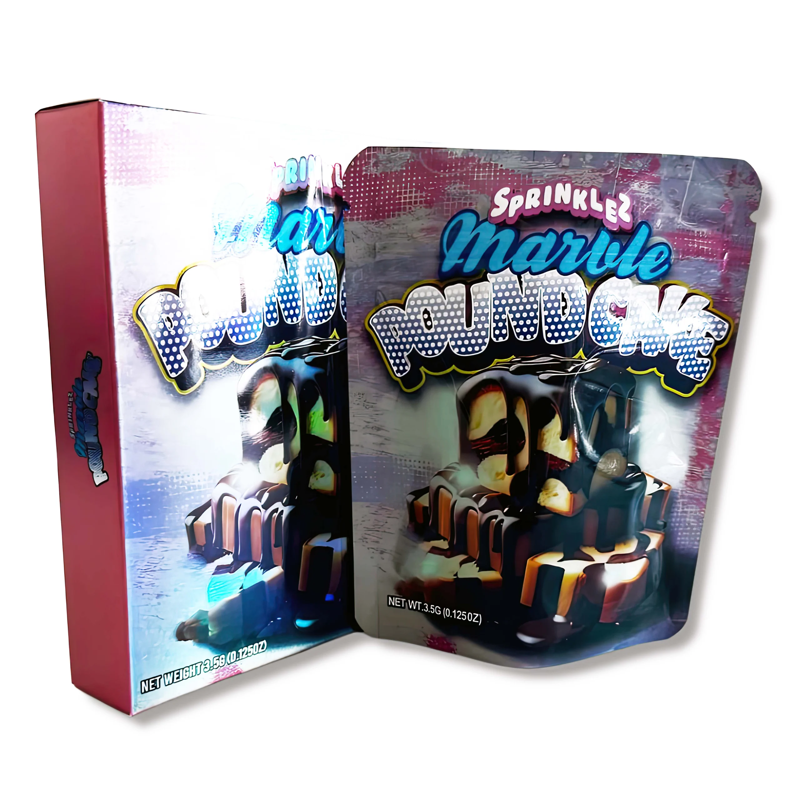 Bag-n-Box 3.5g Mylar Packaging Set – (25 Count Bags) + (25 Count) Display Boxes – Sprinklez Marble Pound Cake BAGNBOX-013