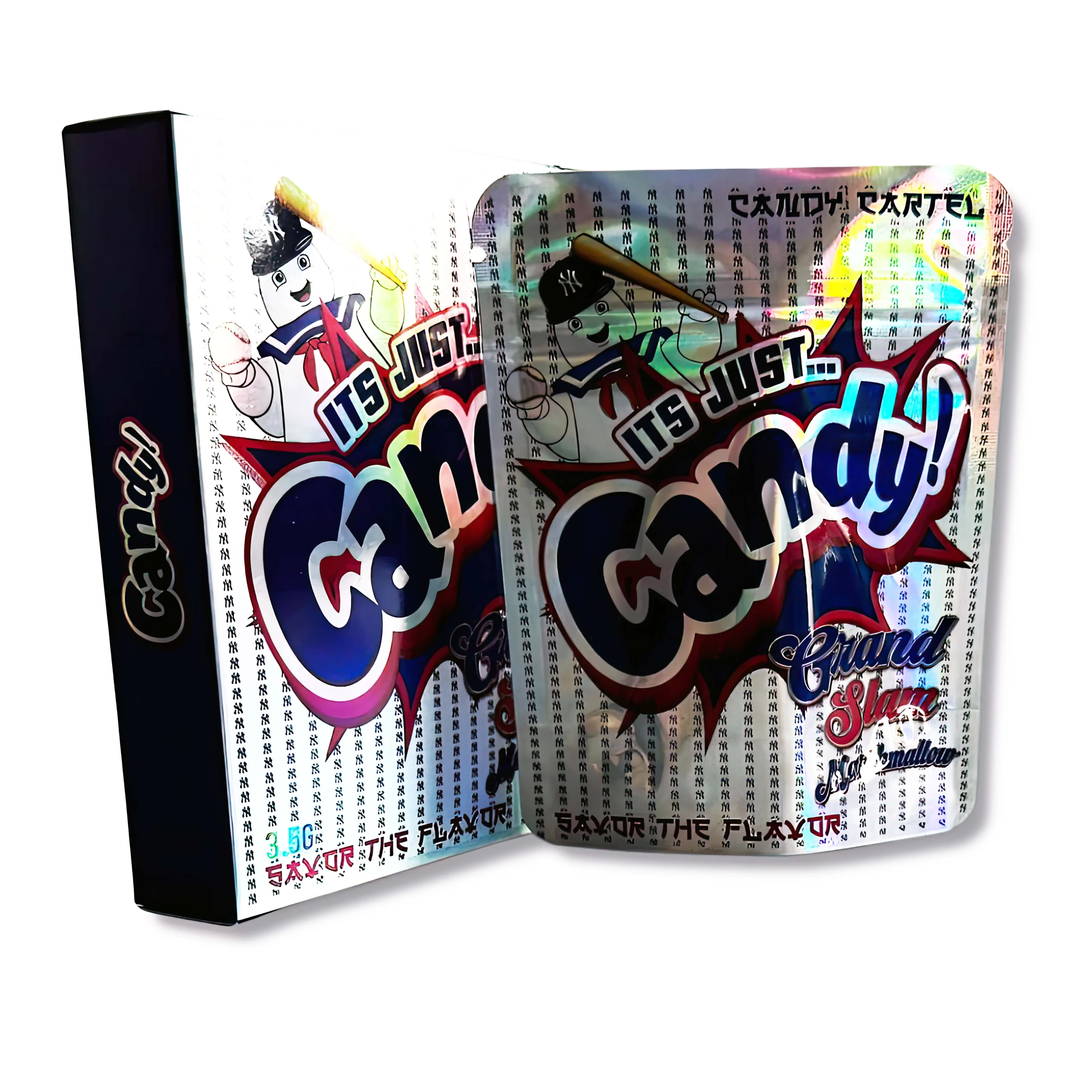 Bag-n-Box 3.5g Mylar Packaging Set – (25 Count Bags) + (25 Count) Display Boxes – Its Just Candy Grand Slam BAGNBOX-018