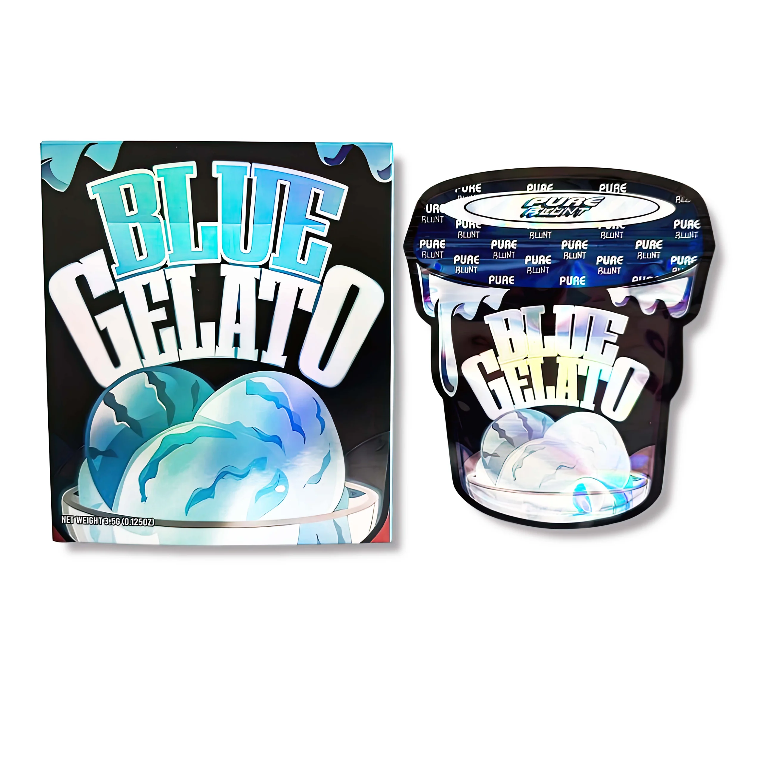 Bag-n-Box 3.5g Mylar Packaging Set – (25 Count Bags) + (25 Count) Display Boxes – Blue Gelato BAGNBOX-064