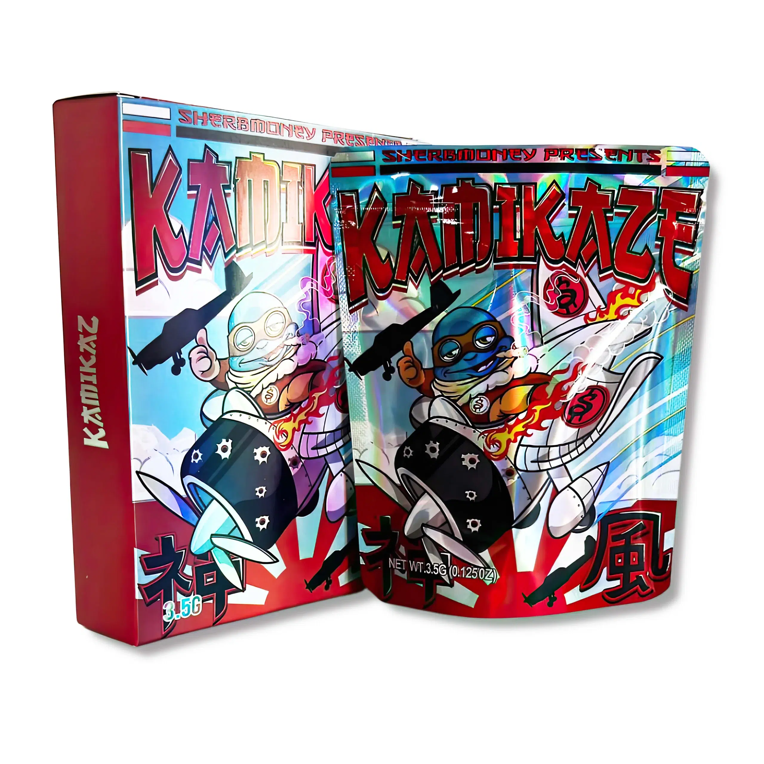 Bag-n-Box 3.5g Mylar Packaging Set – (25 Count Bags) + (25 Count) Display Boxes – Kamikaze BAGNBOX-069