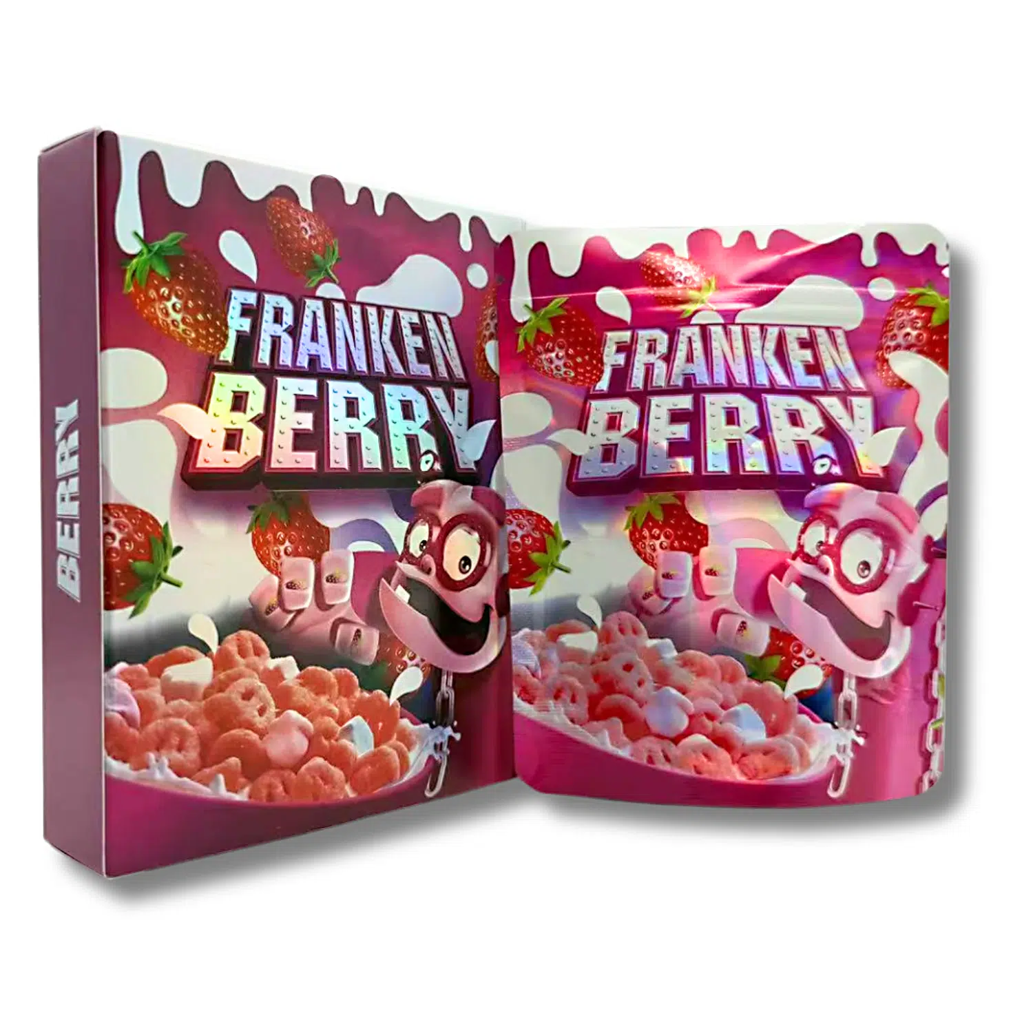 Bag-n-Box 3.5g Mylar Packaging Set – (25 Count Bags) + (25 Count) Display Boxes – Franken Berry BAGNBOX-083
