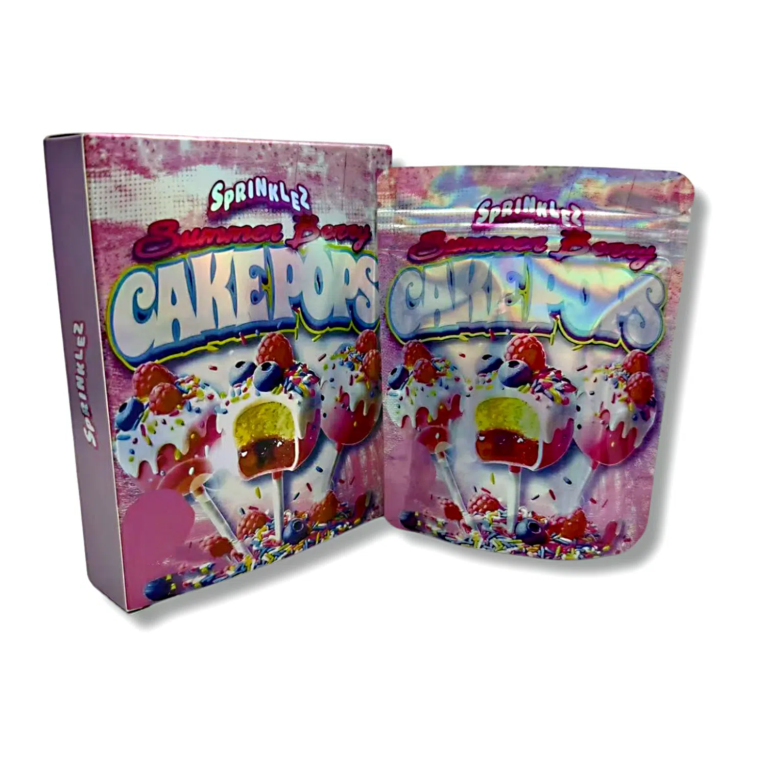 Bag-n-Box 3.5g Mylar Packaging Set – (25 Count Bags) + (25 Count) Display Boxes - Sprinklez Summer Berry Cake Pops BAGNBOX-108