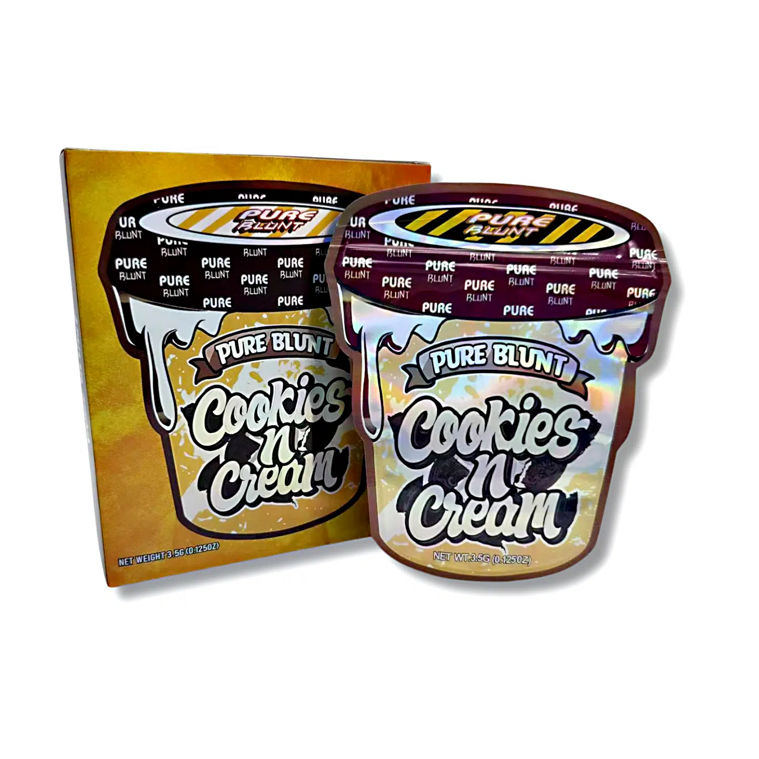 Bag-n-Box 3.5g Mylar Packaging Set – (25 Count Bags) + (25 Count) Display Boxes – Pure Blunt Cookies-n-Cream BAGNBOX-118