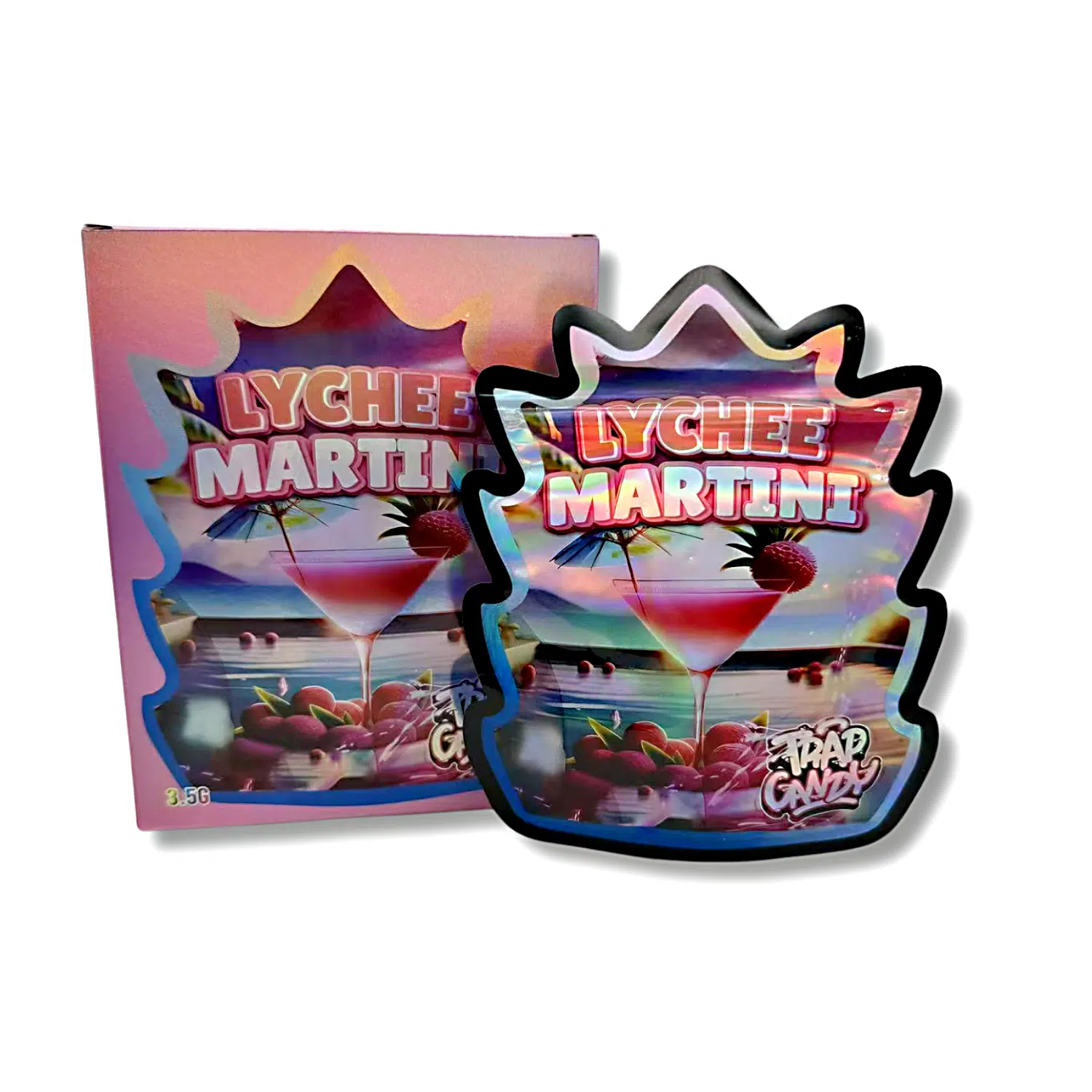 Bag-n-Box 3.5g Mylar Packaging Set – (25 Count Bags) + (25 Count) Display Boxes – Lychee Martini Trap Candy BAGNBOX-120