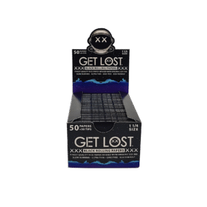 BRP-114-008 - Get Lost -  Black Rolling Papers with Tips – 1 1/4” Size (50 Papers + 50 Tips per Pack) Display Box of 22 Packs