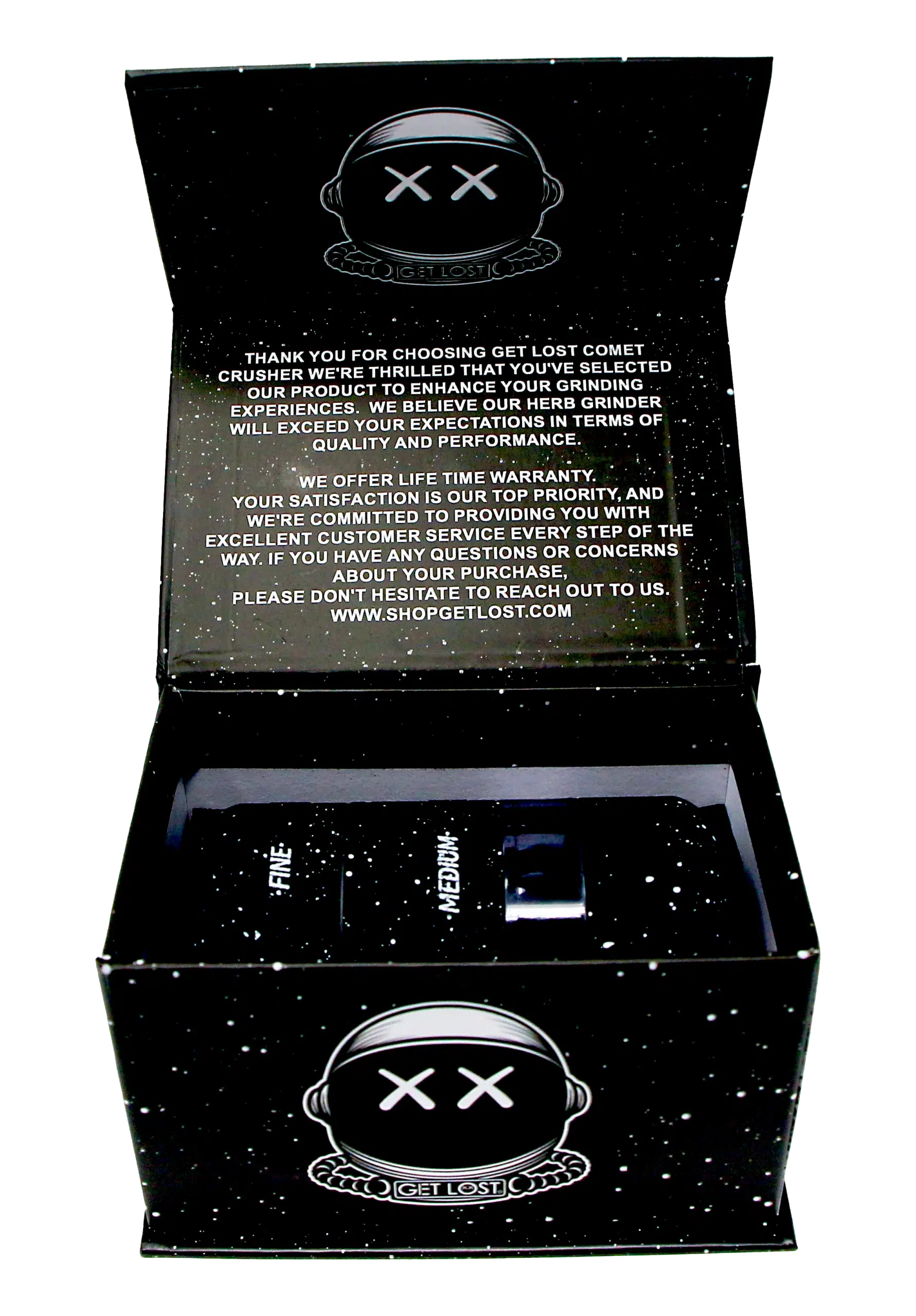 CC-BLK-002 Get Lost Comet Crusher Gradient Premium Herb Grinder (7-Piece Modular Design) (Black) - Image 9