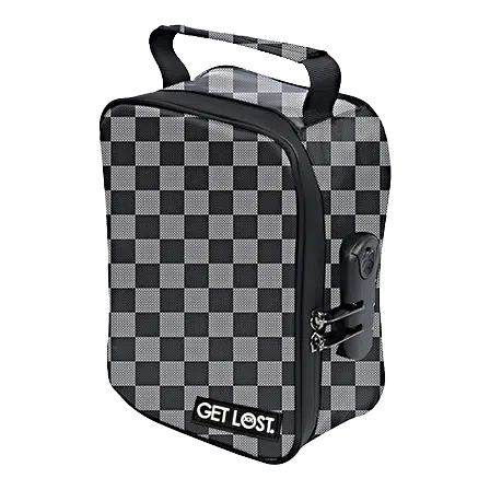 CSB-SL-014 Get Lost Premium Saffiano Leather Stash Bag (Black & Grey Squares)