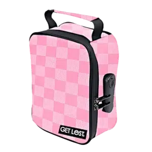 CSB-SL-016 Get Lost Premium Saffiano Leather Stash Bag (Pink Squares)