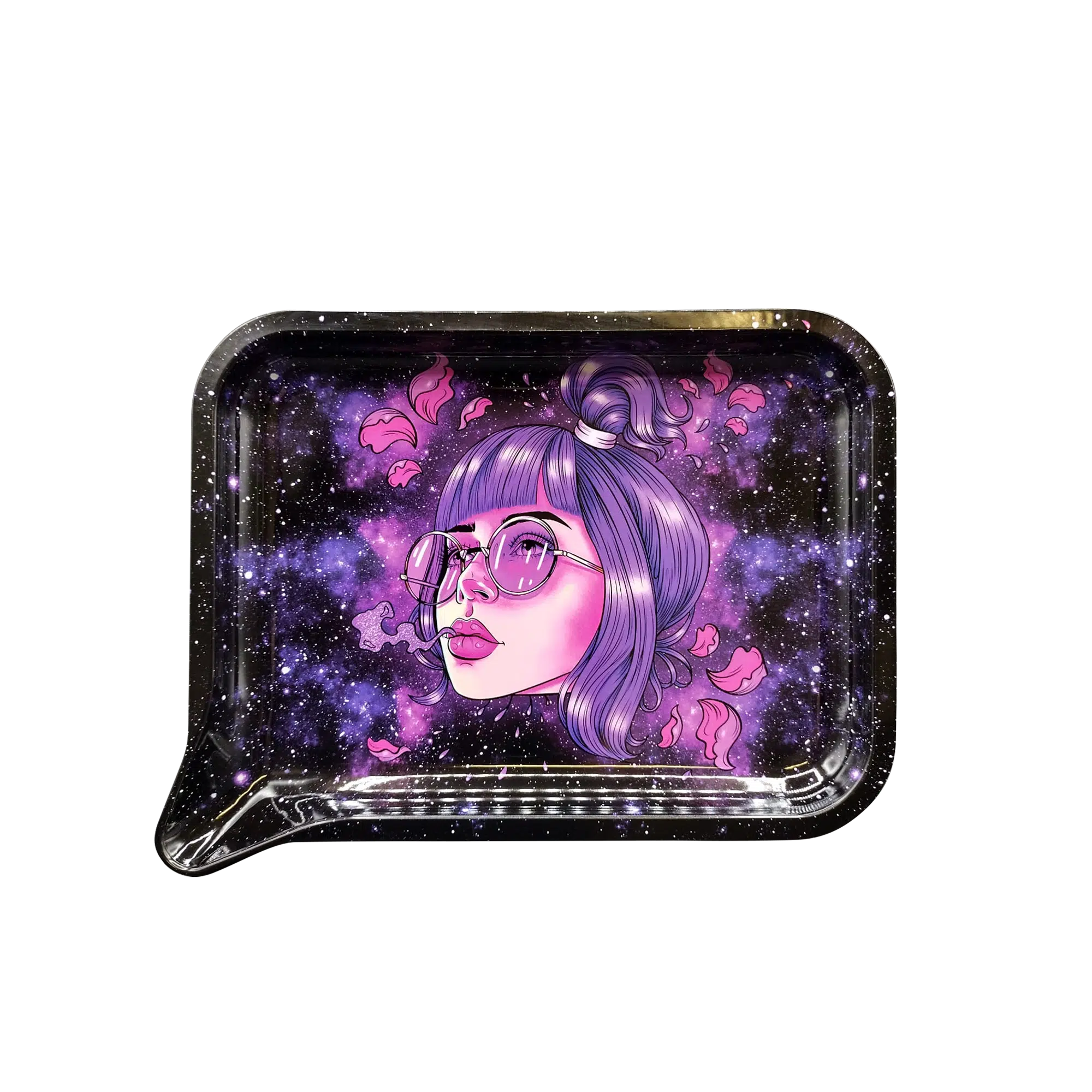 FRT-003 Get Lost Medium Funnel Rolling Tray – No Lid (Purple Hair Girl With Glasses)