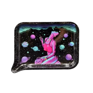 FRT-008 Get Lost Medium Funnel Rolling Tray – No Lid (Woman Smoking on Planets)