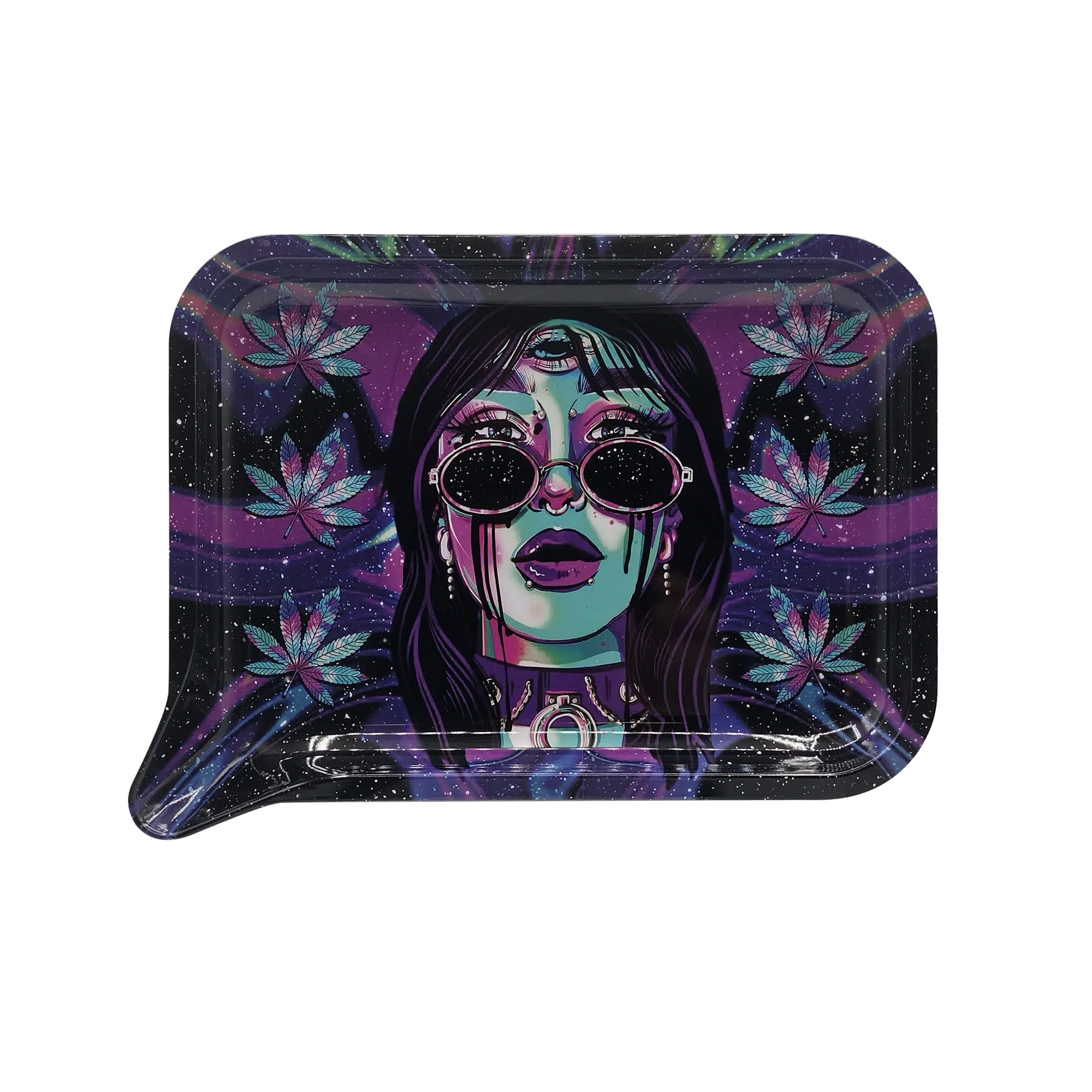 FRT-014 Get Lost Medium Funnel Rolling Tray – No Lid (Stoned Woman With Glasses)