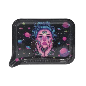FRT-020 Get Lost Medium Funnel Rolling Tray – No Lid (Blue Hair Third Eye Girl)