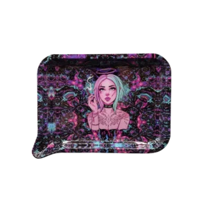 FRT-029 Get Lost Medium Funnel Rolling Tray – No Lid (Pink Hair Angel Smoking)