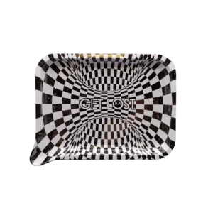 FRT-037 Get Lost Medium Funnel Rolling Tray – No Lid (Black and White Spiral)