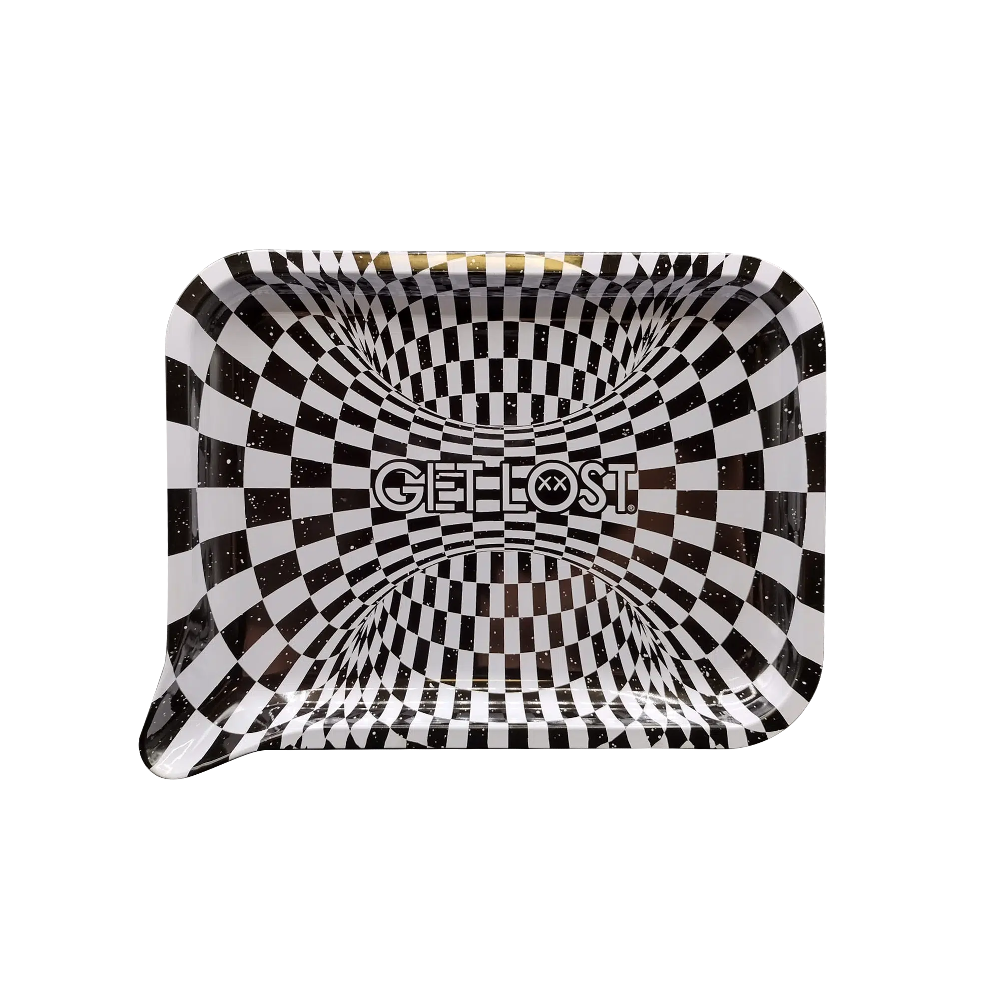 FRT-037 Get Lost Medium Funnel Rolling Tray – No Lid (Black and White Spiral)