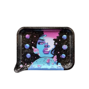 FRT-039 Get Lost Medium Funnel Rolling Tray – No Lid (Galaxy Blue Smoking Girl)