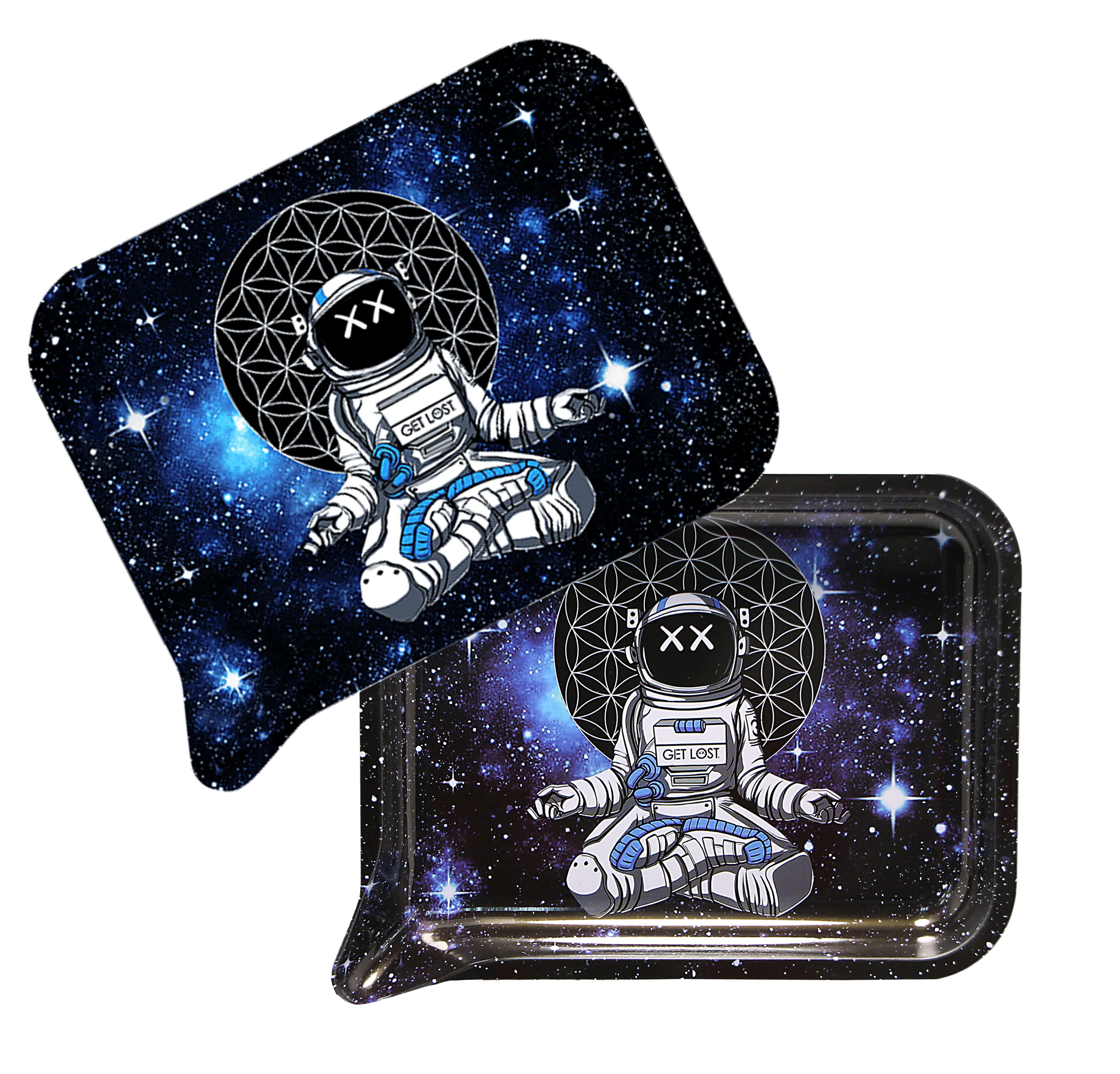 FRT3D-021 Get Lost Medium Funnel Rolling Tray with 3D Magnetic Lid (Astronaut Meditating)