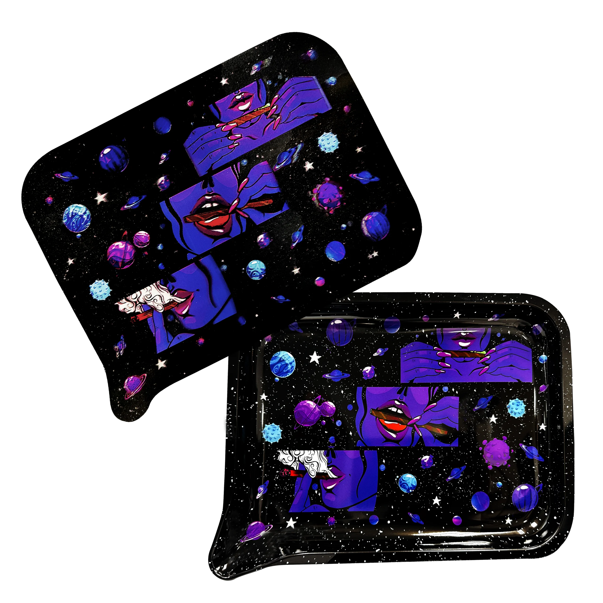 FRT3D-031 Get Lost Medium Funnel Rolling Tray with 3D Magnetic Lid (Get Lost Smoking Purple Girl)