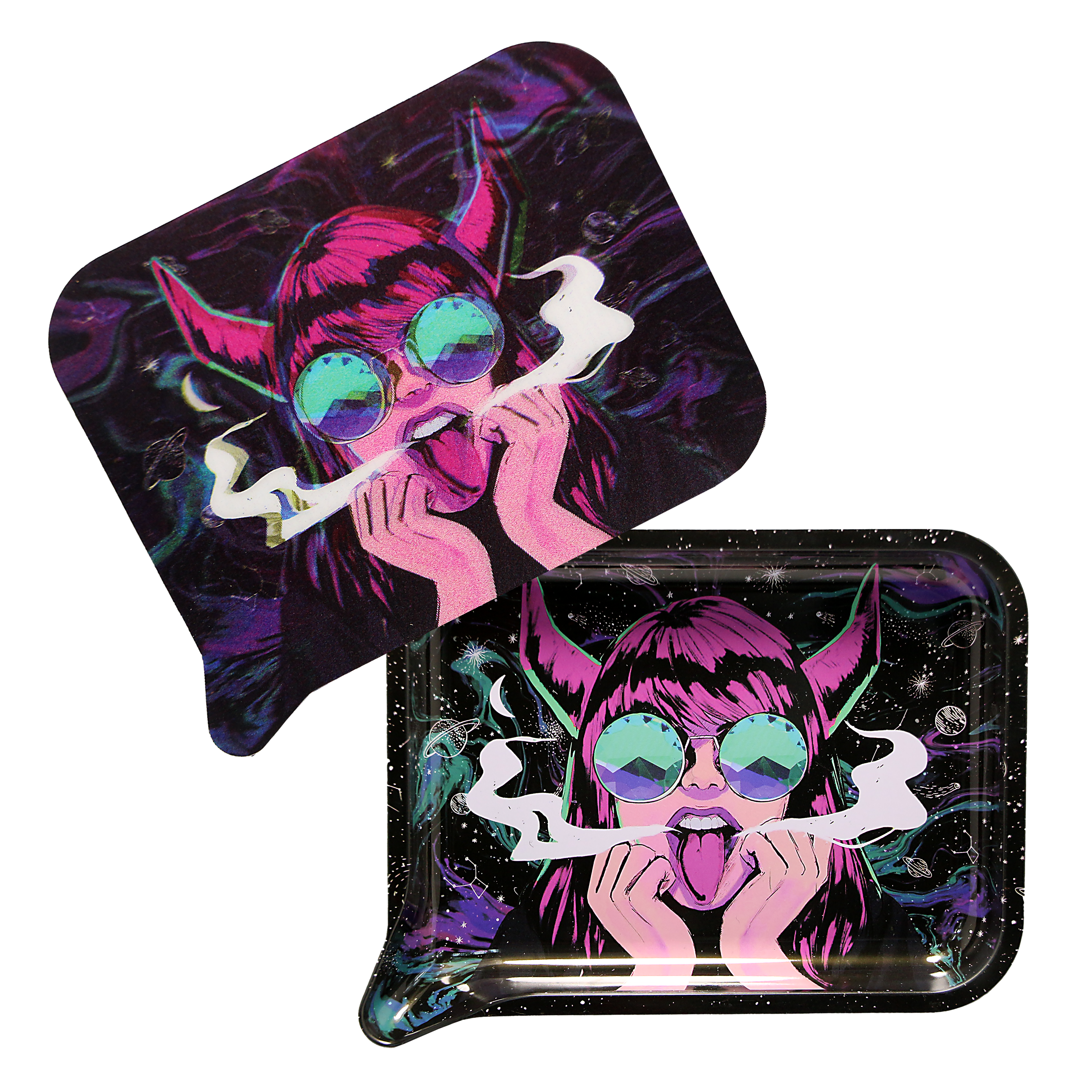 FRT3D-034 Get Lost Medium Funnel Rolling Tray with 3D Magnetic Lid (Get Lost Red Horn Girl)