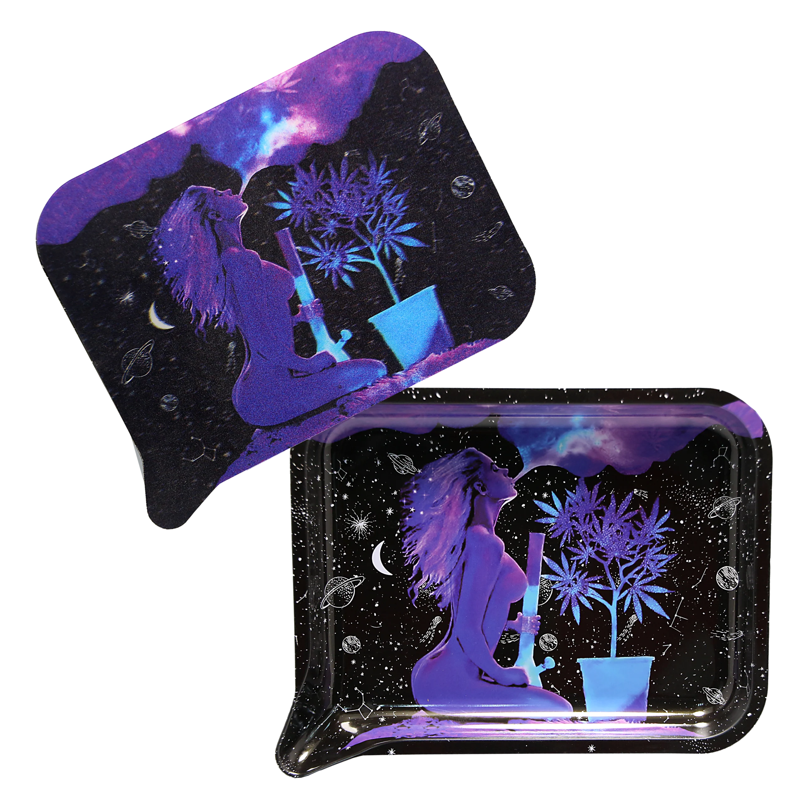 FRT3D-035 Get Lost Medium Funnel Rolling Tray with 3D Magnetic Lid (Get Lost Hot Girl Smoking Pipe)