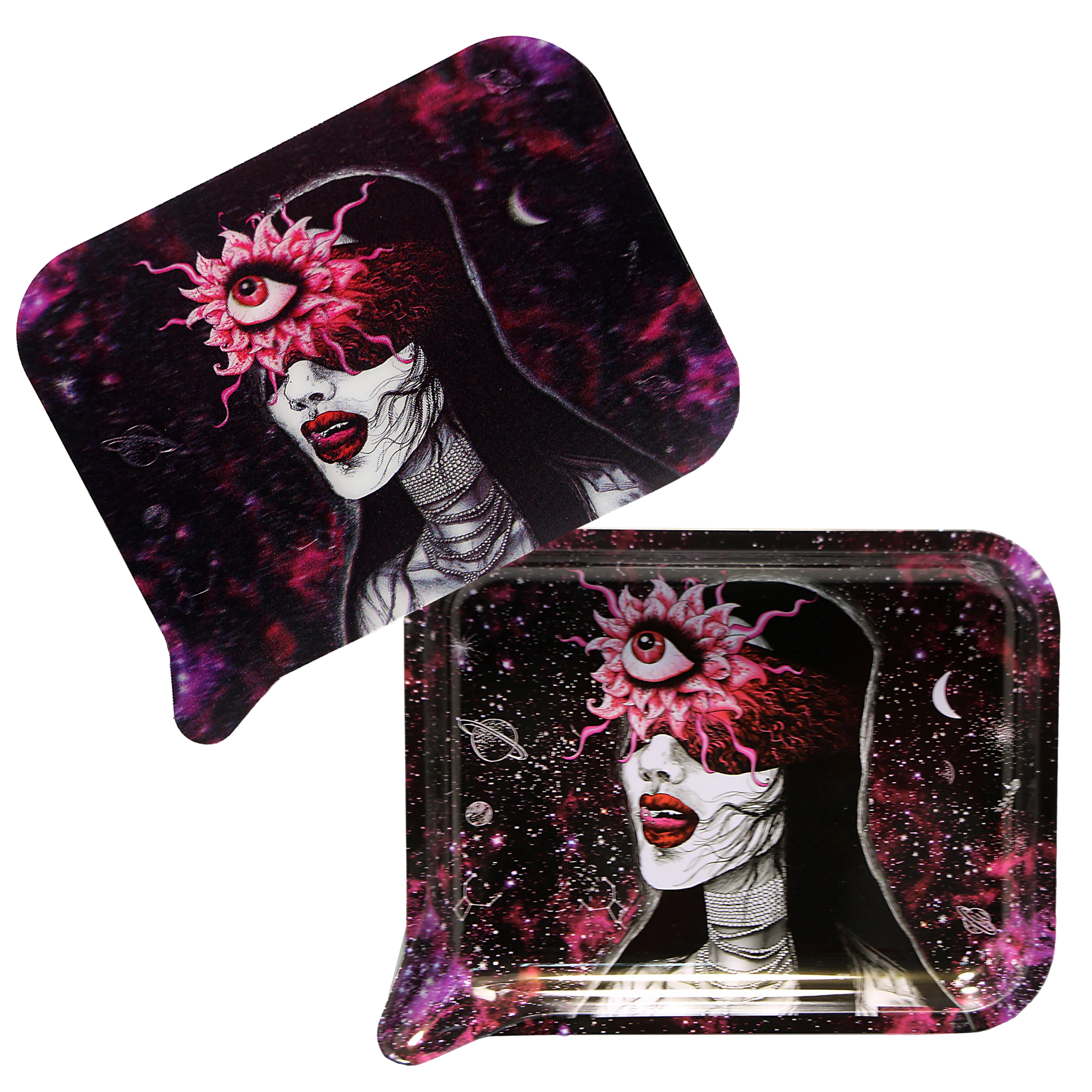 FRT3D-038 Get Lost Medium Funnel Rolling Tray with 3D Magnetic Lid (Get Lost Black Hair Third Red Eye)