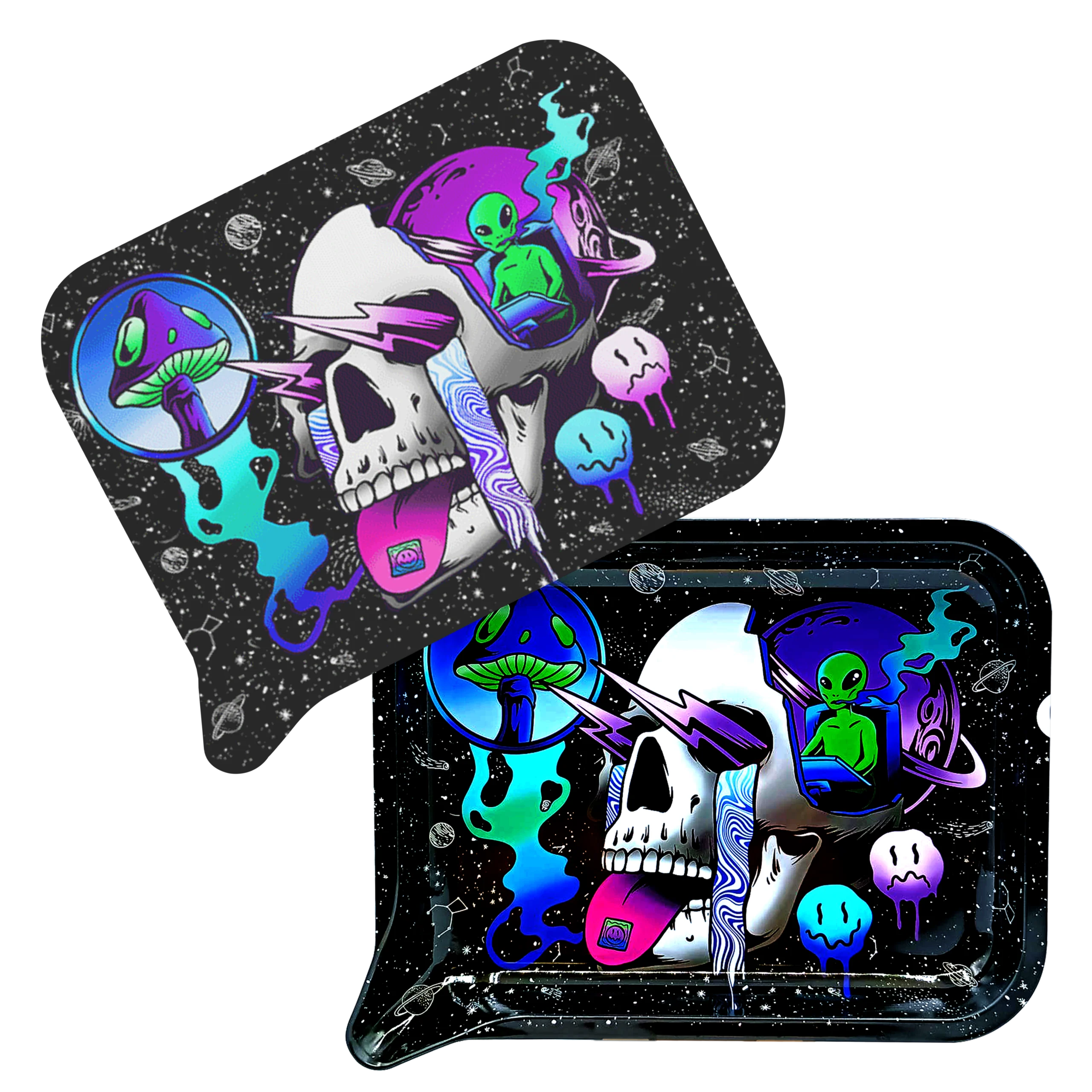 FRT3D-043 Get Lost Medium Funnel Rolling Tray with 3D Magnetic Lid (Get Lost Galaxy Skull)