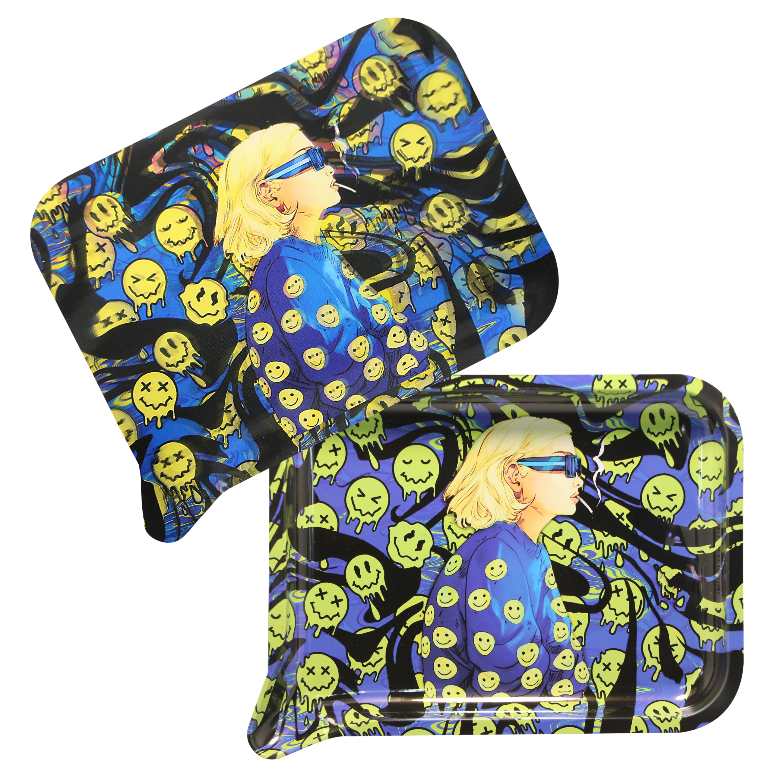 FRT3D-048 Get Lost Medium Funnel Rolling Tray with 3D Magnetic Lid (Get Lost Happy Face Blonde)