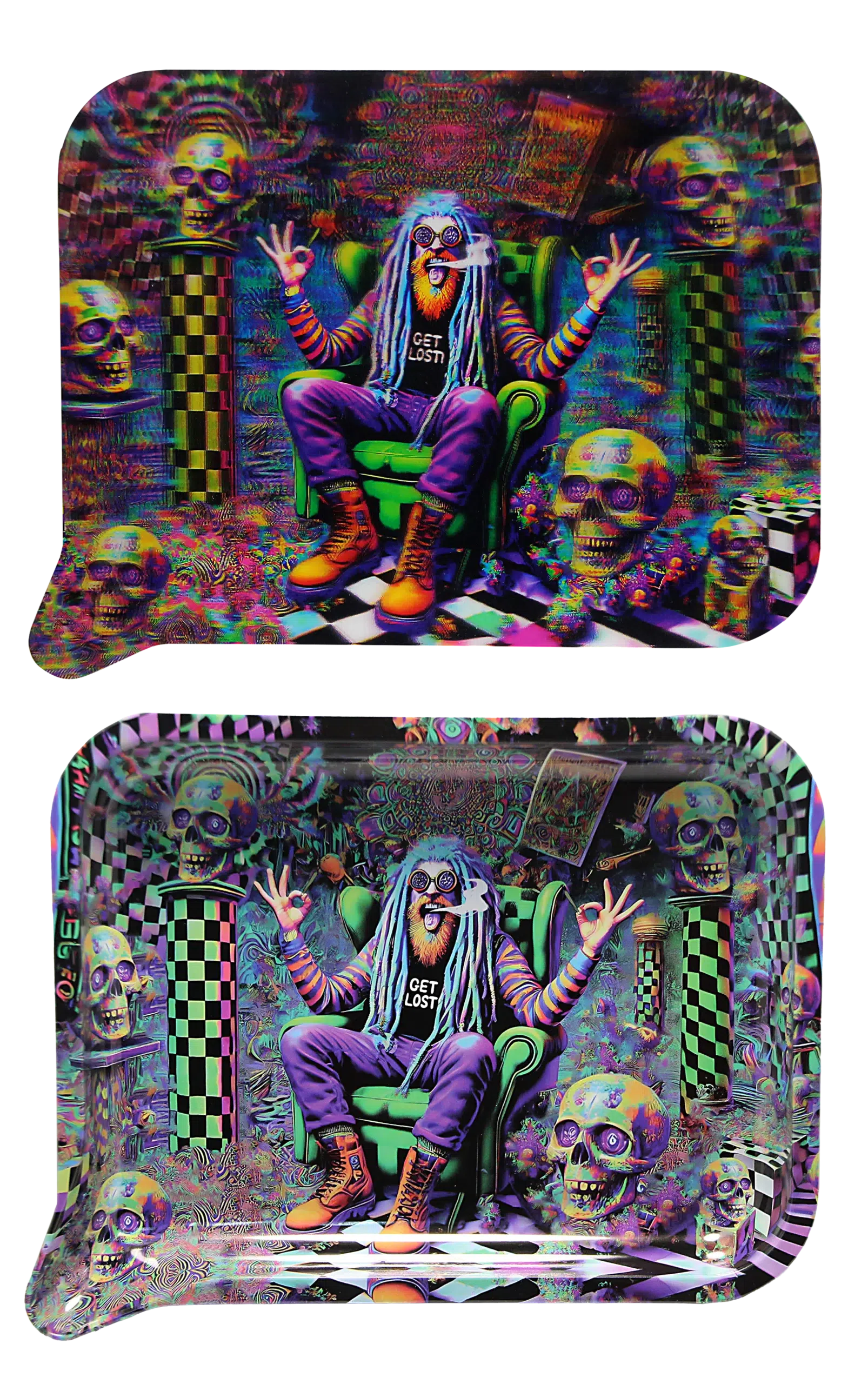 FRT3D-053 Get Lost Medium Funnel Rolling Tray with 3D Magnetic Lid (Get Lost Rasta Old Man) - Image 2