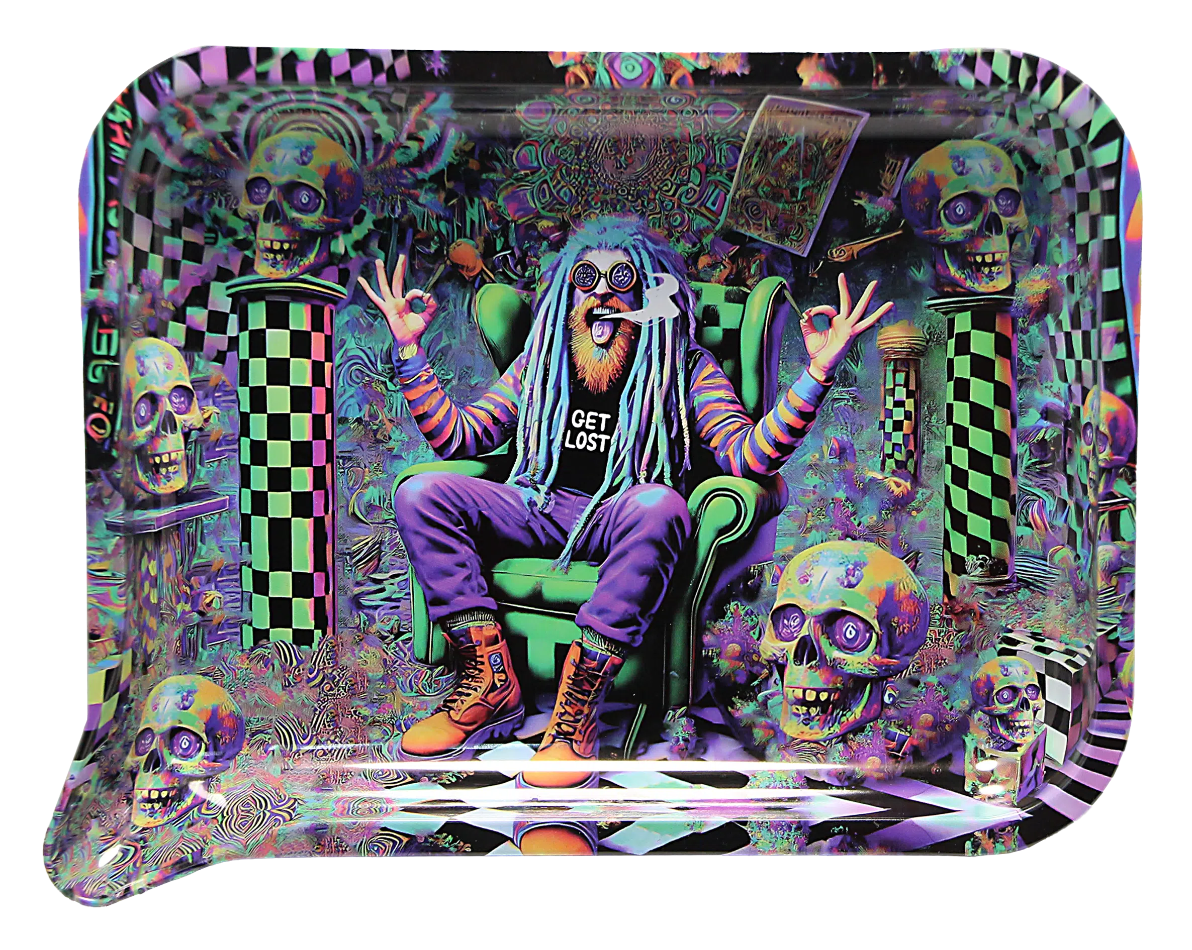 FRT3D-053 Get Lost Medium Funnel Rolling Tray with 3D Magnetic Lid (Get Lost Rasta Old Man) - Image 3