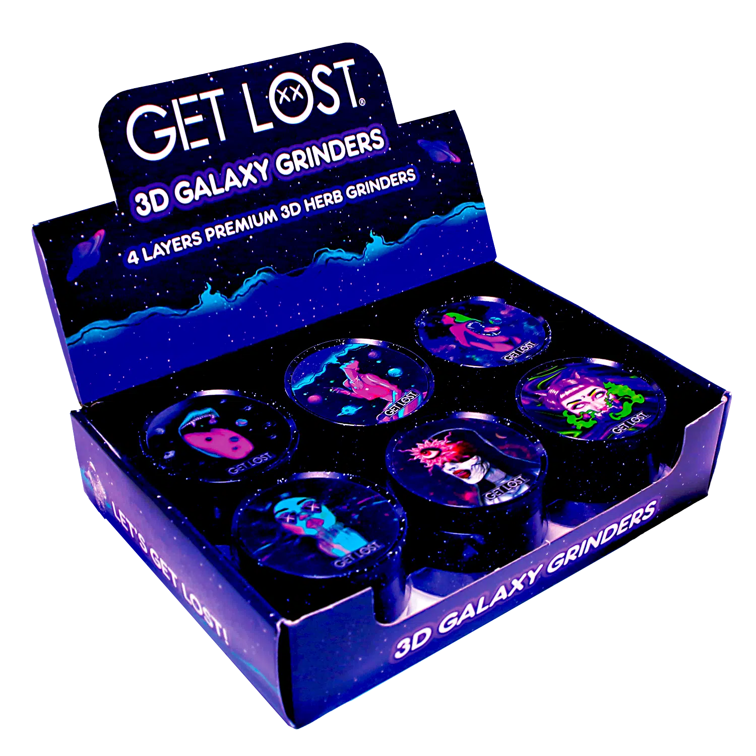 G3DG-6PK-003 - Get Lost Galaxy 3D Herb Grinders – 63mm (6 Count) Set 03 - Image 3