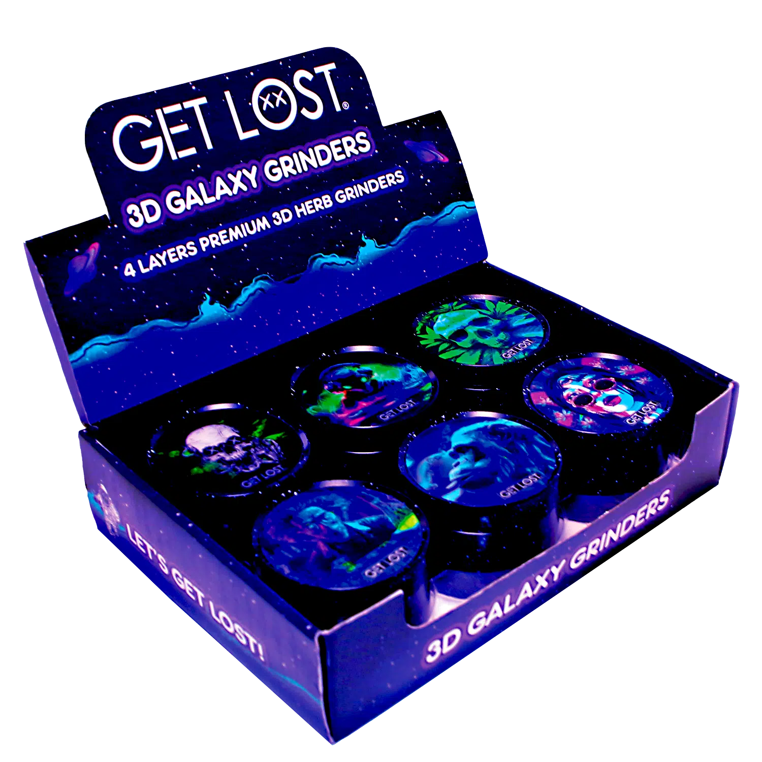 G3DG-6PK-004 - Get Lost Galaxy 3D Herb Grinders – 63mm (6 Count) Set 04 - Image 2